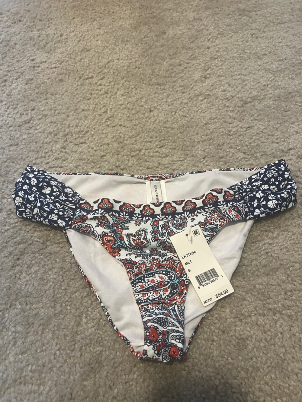 Lucky Brand White Navy Red Paisley Bikini Bottoms